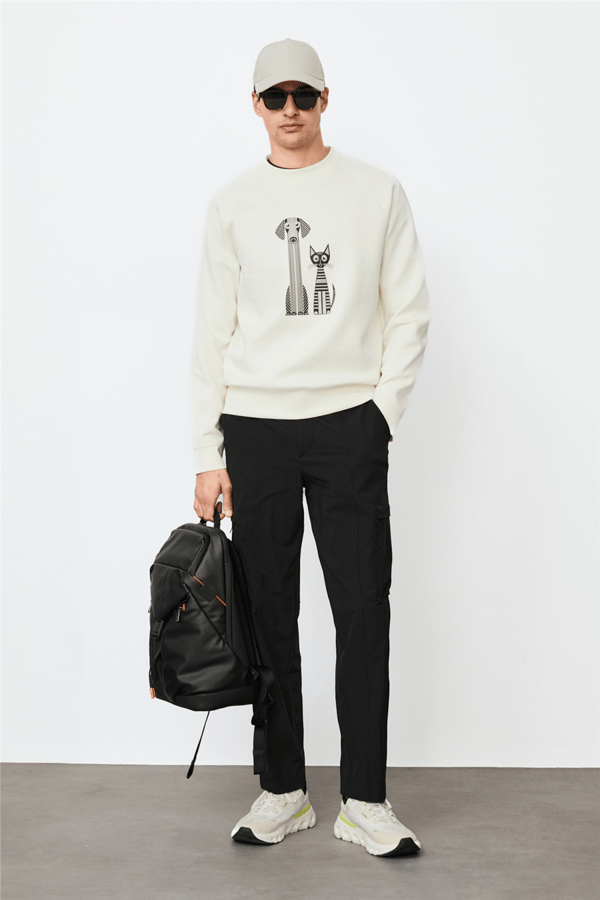 Lufian 112030203 Alfred Erkek Sweatshirt Kırık Beyaz