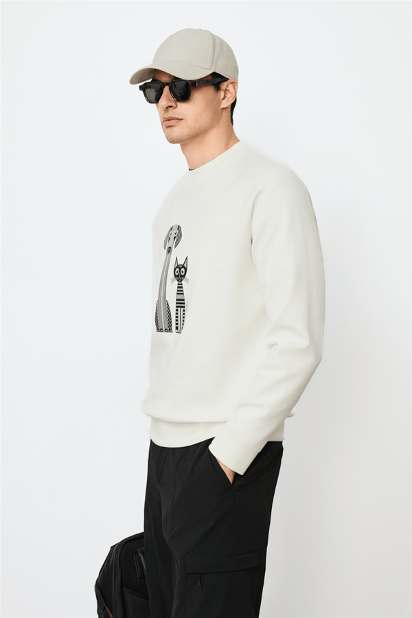 Lufian 112030203 Alfred Erkek Sweatshirt Kırık Beyaz