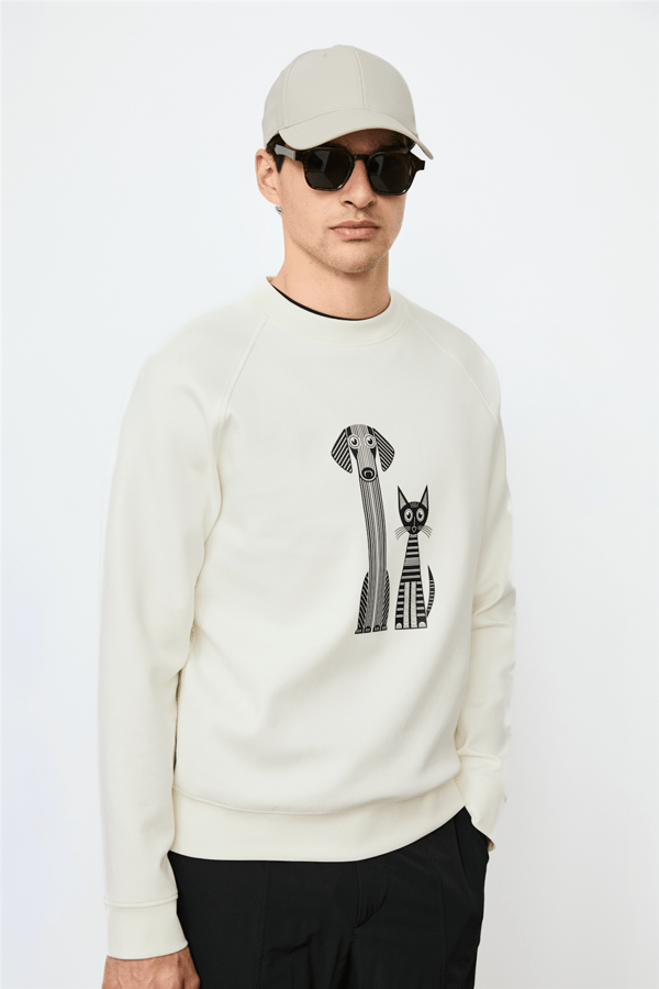 Lufian 112030203 Alfred Erkek Sweatshirt Kırık Beyaz