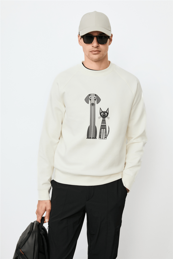 Lufian 112030203 Alfred Erkek Sweatshirt Kırık Beyaz