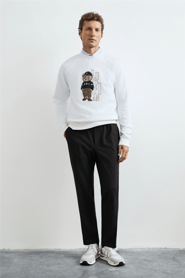 Lufian 112030204 Storm Erkek Sweatshirt Kırık Beyaz