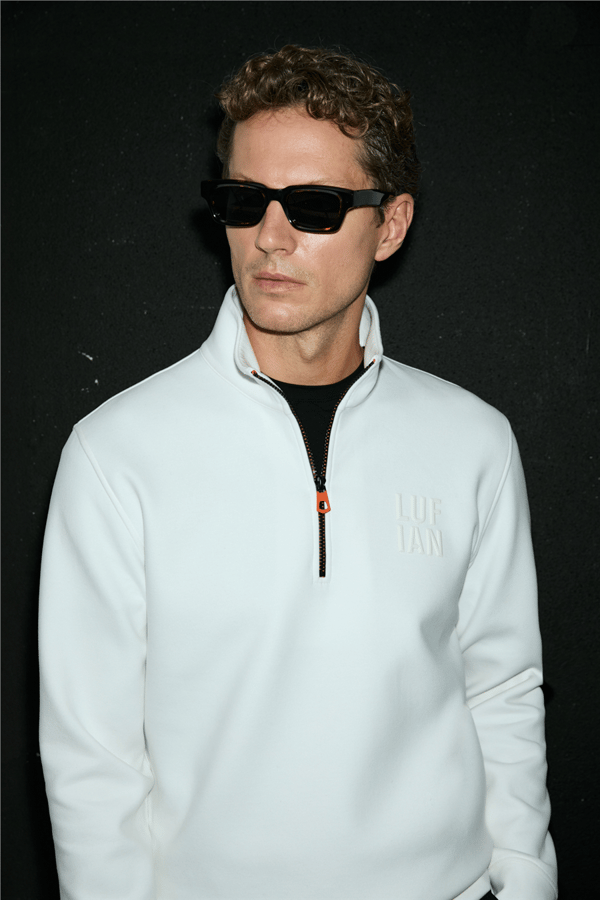 Lufian 112030213 Chase Erkek Sweatshirt Kırık Beyaz