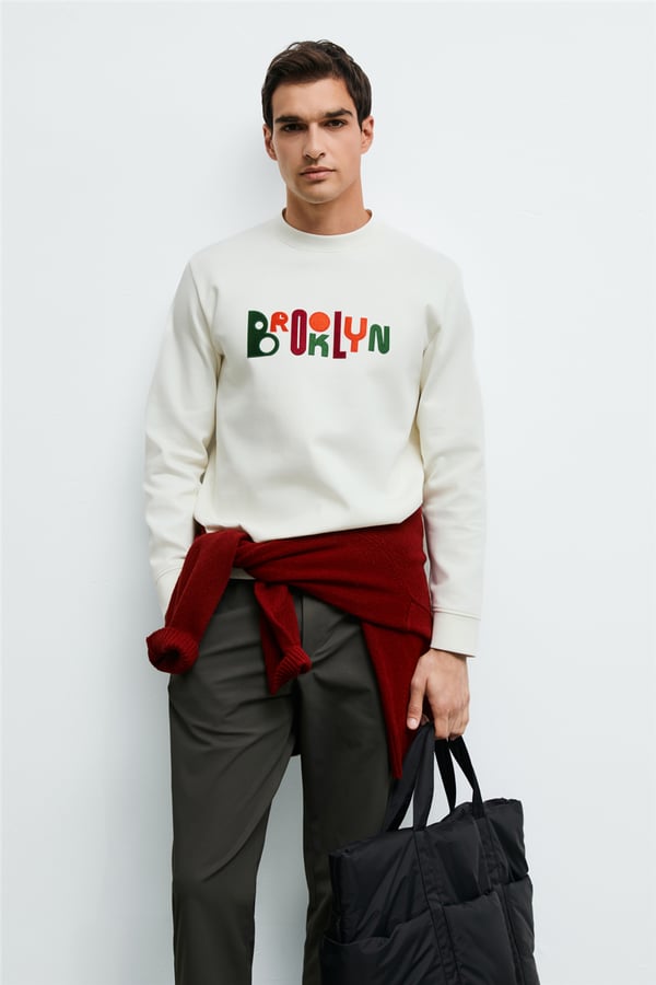 Lufian 112030262  Fınn Erkek Sweatshirt Kırık Beyaz