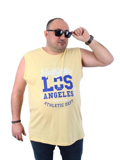 Büyük Beden Erkek Atlet Bisiklet Yaka Los Angeles Sarı 22136-4