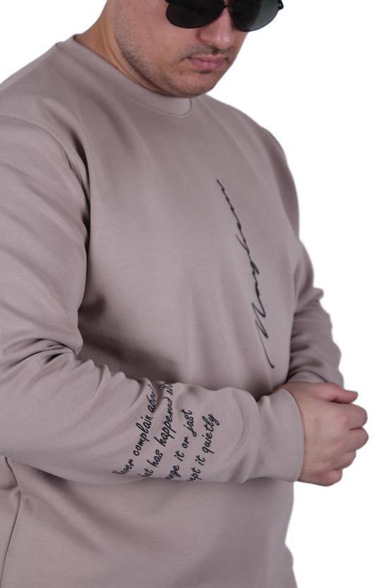 MocGrande Büyük Beden Bisiklet Yaka Sweat Double Face 25707 BEJ