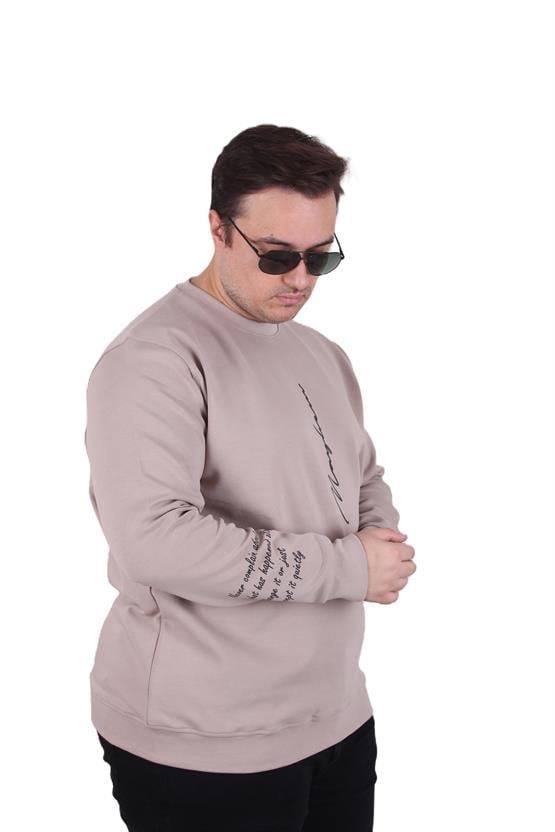 MocGrande Büyük Beden Bisiklet Yaka Sweat Double Face 25707 BEJ