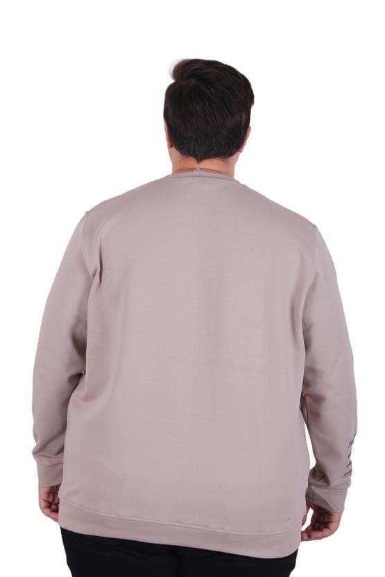 MocGrande Büyük Beden Bisiklet Yaka Sweat Double Face 25707 BEJ