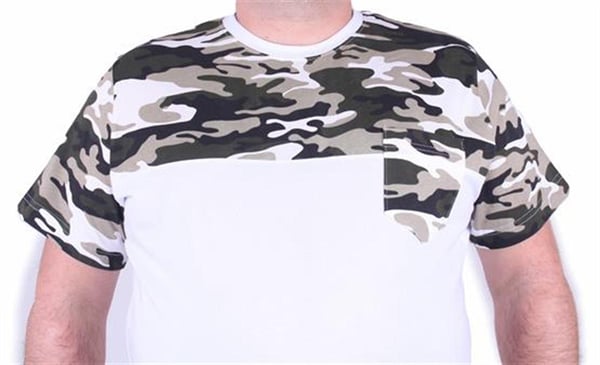 Mocgrande Büyük Beden Cepli Camouflage Erkek Tişört 23145 BEYAZ