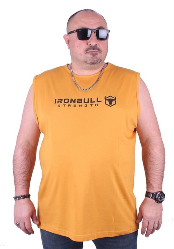 Mocgrande Büyük Beden Erkek Baskılı Kolsuz Tişört Iron Bull 23144 HARDAL
