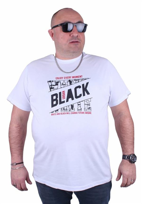 Mocgrande Büyük Beden Erkek Baskılı Tişört Black 23127 BEYAZ