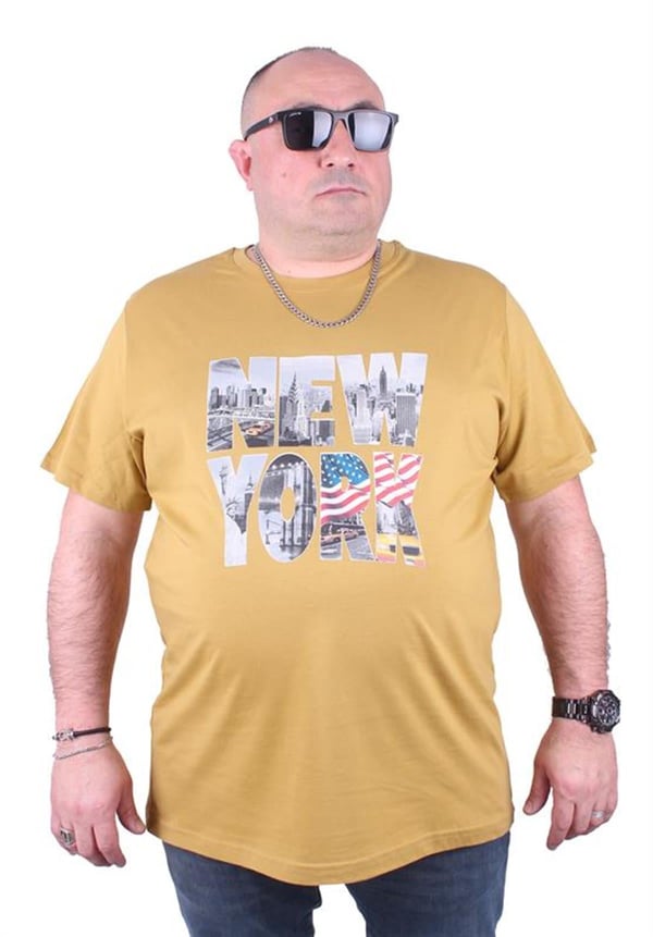 Mocgrande Büyük Beden Erkek Baskılı Tişört New York 23129 HARDAL
