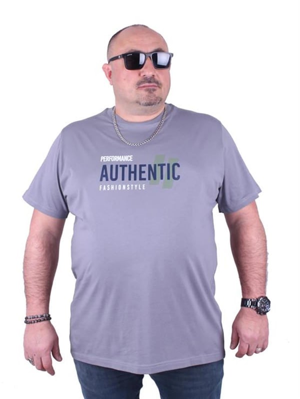 Mocgrande Büyük Beden Erkek Baskılı Tişört Authentic 23134 GRI