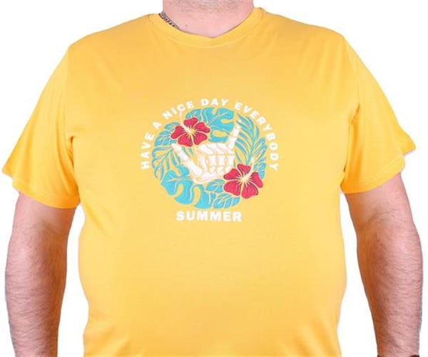 Mocgrande Büyük Beden Erkek Sıfır Yaka Tişört Summer 23119 SARI