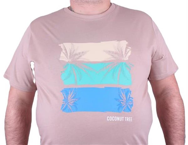 Mocgrande Büyük Beden Erkek Sıfır Yaka Tişört Coconut Tree 23118 BEJ