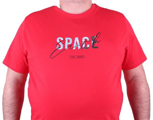 Mocgrande Büyük Beden Erkek Sıfır Yaka Tişört Space 23123 KIRMIZI