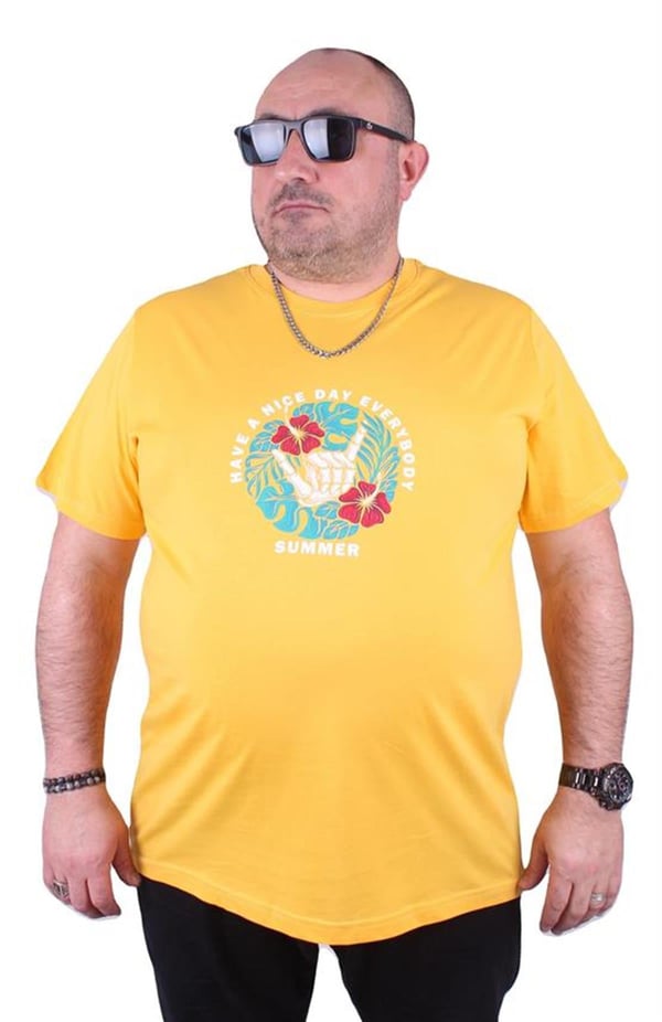 Mocgrande Büyük Beden Erkek Sıfır Yaka Tişört Summer 23119 SARI