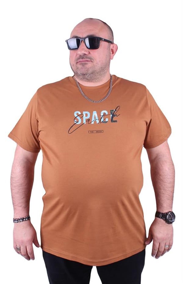 Mocgrande Büyük Beden Erkek Sıfır Yaka Tişört Space 23123 Vizon