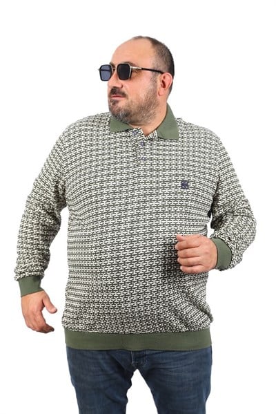 MocGrande Büyük Beden Erkek Sweatshirt Polo Yaka 22714
