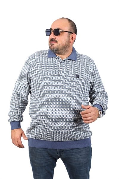 MocGrande Büyük Beden Erkek Sweatshirt Polo Yaka 22714
