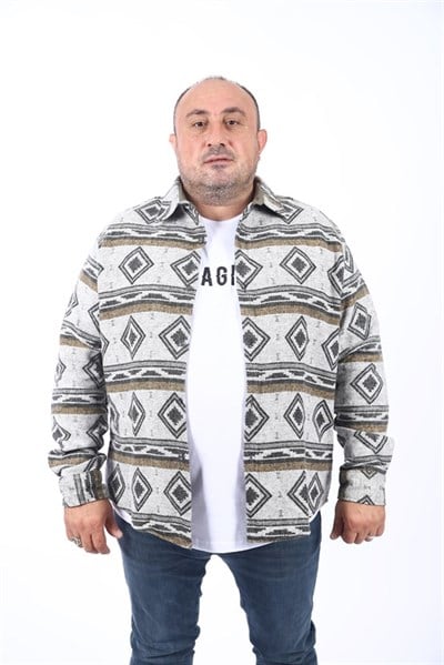 MocGrande Büyük Beden Oduncu Gömlek Gray Wolves 22213