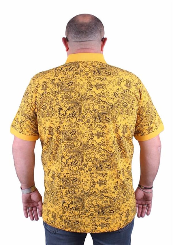 Mocgrande Büyük Beden Polo Yaka Tişört Şal Desen 23410 SARI