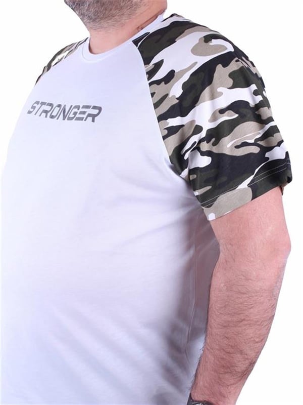 Mocgrande Büyük Beden Raglan Sleeve Camouflage Erkek Tişört 23146 BEYAZ