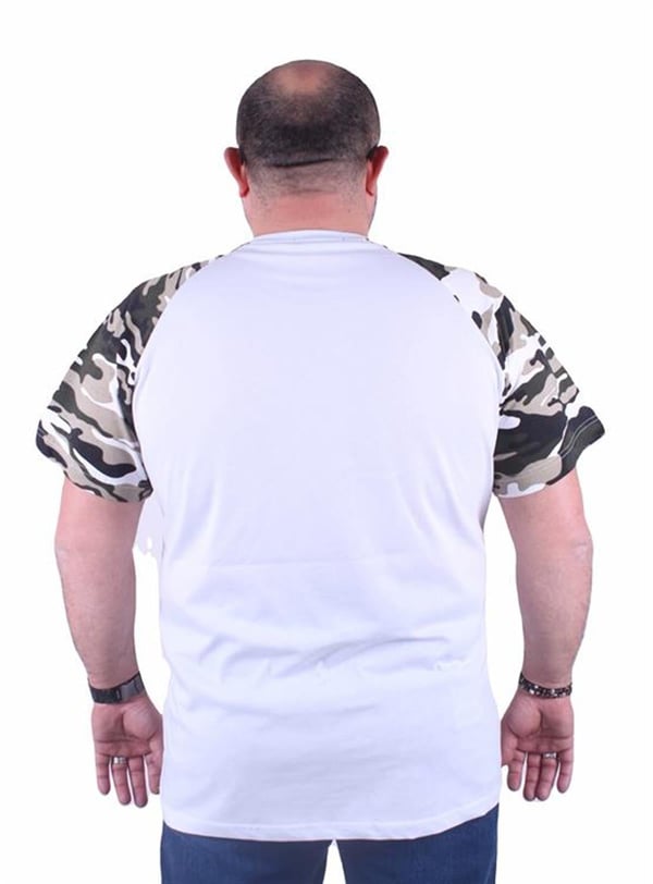 Mocgrande Büyük Beden Raglan Sleeve Camouflage Erkek Tişört 23146 BEYAZ