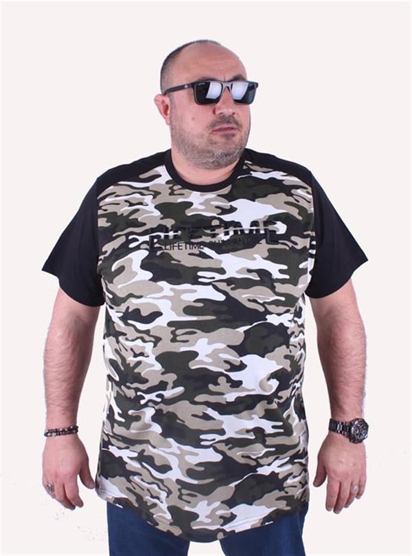 Mocgrande Büyük Beden Shoulder Line Camouflage Erkek Tişört 23147 HAKI