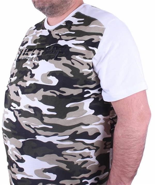 Mocgrande Büyük Beden Shoulder Line Camouflage Erkek Tişört 23147 BEYAZ