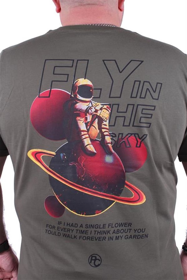 Mocgrande Büyük Beden Sıfır Yaka Tişört Fly İn The Sky 23110 HAKI
