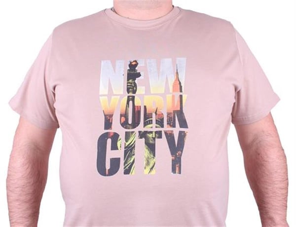 Mocgrande Büyük Beden Sıfır Yaka Tişört New York City 23125 BEJ