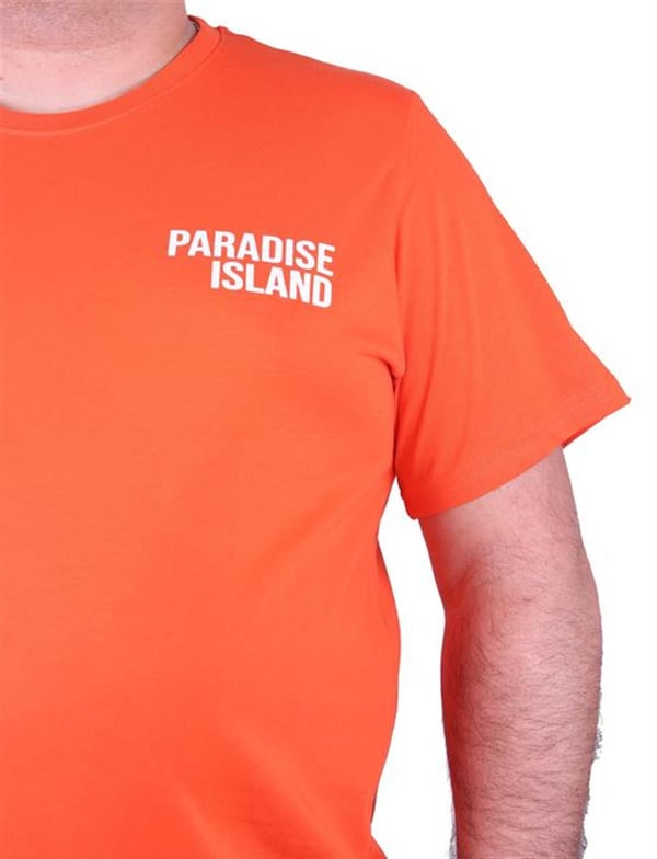 Mocgrande Büyük Beden Sıfır Yaka Tişört Paradise İsland 23103 TURUNCU