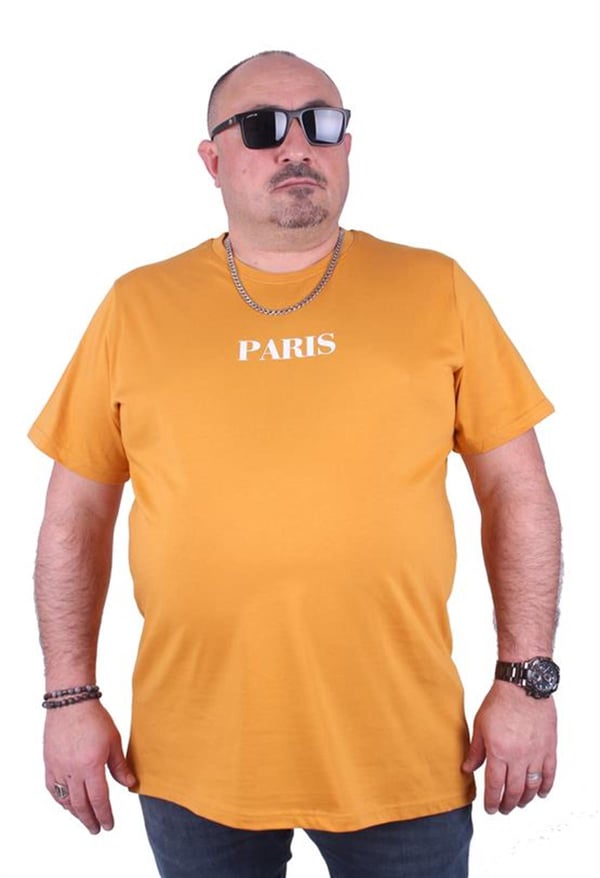 Mocgrande Büyük Beden Sıfır Yaka Tişört Paris 23105 HARDAL