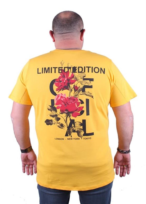 Mocgrande Büyük Beden Sıfır Yaka Tişört Limited Edition 23111 SARI