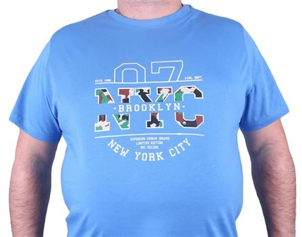Mocgrande Büyük Beden Sıfır Yaka Tişört Nyc 23115 MAVI