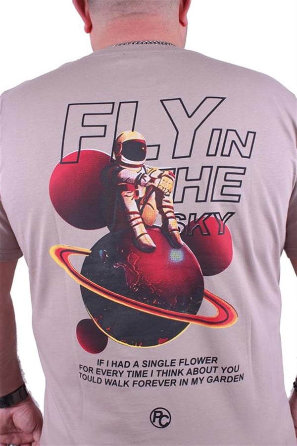 Mocgrande Büyük Beden Sıfır Yaka Tişört Fly İn The Sky 23110 TOPRAK