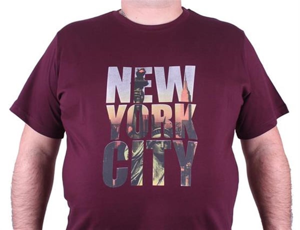 Mocgrande Büyük Beden Sıfır Yaka Tişört New York City 23125 BORDO
