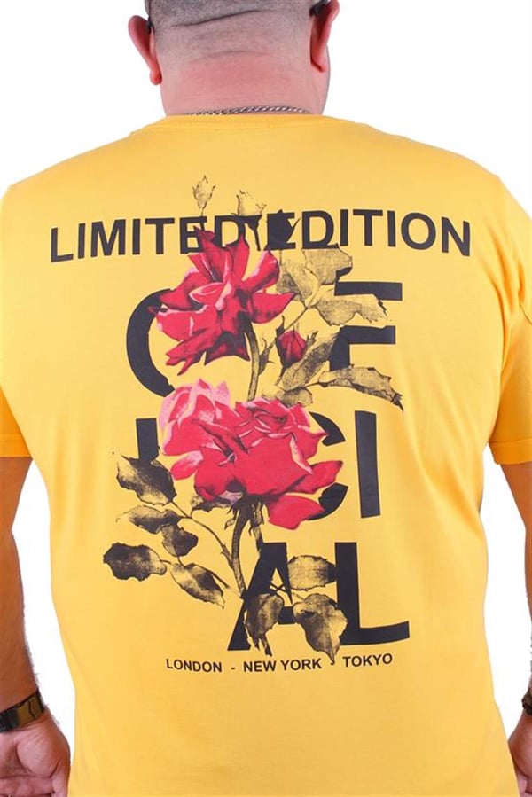 Mocgrande Büyük Beden Sıfır Yaka Tişört Limited Edition 23111 SARI