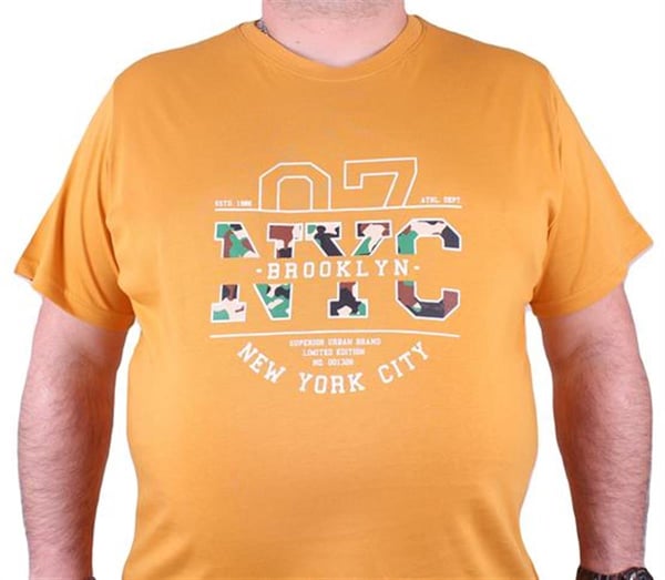 Mocgrande Büyük Beden Sıfır Yaka Tişört Nyc 23115 HARDAL