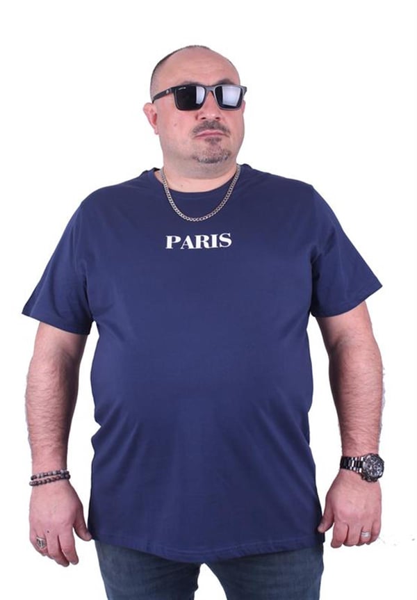 Mocgrande Büyük Beden Sıfır Yaka Tişört Paris 23105 Marin
