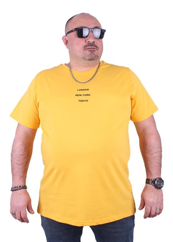 Mocgrande Büyük Beden Sıfır Yaka Tişört Limited Edition 23111 SARI