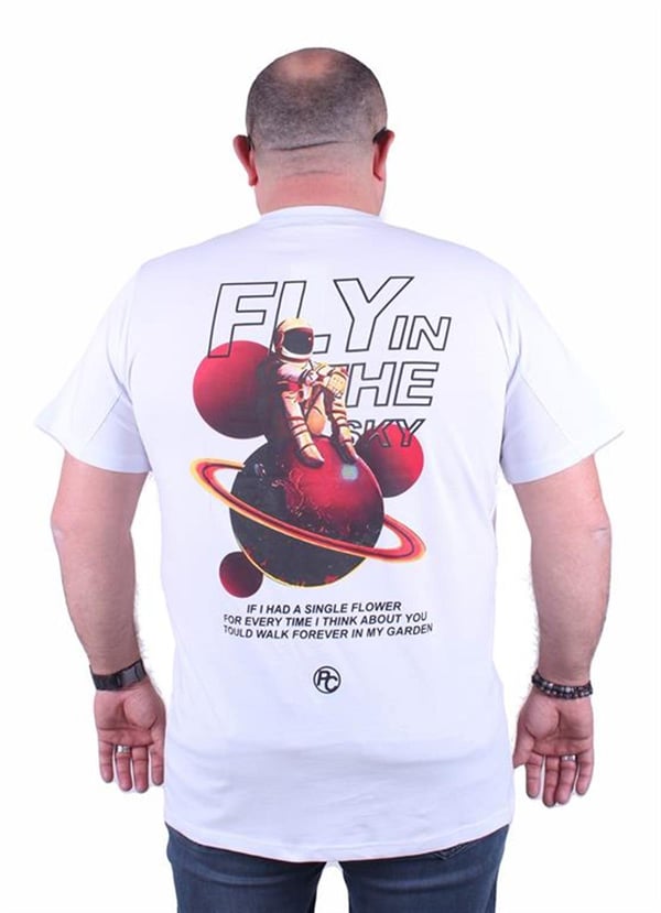 Mocgrande Büyük Beden Sıfır Yaka Tişört Fly İn The Sky 23110 BEYAZ