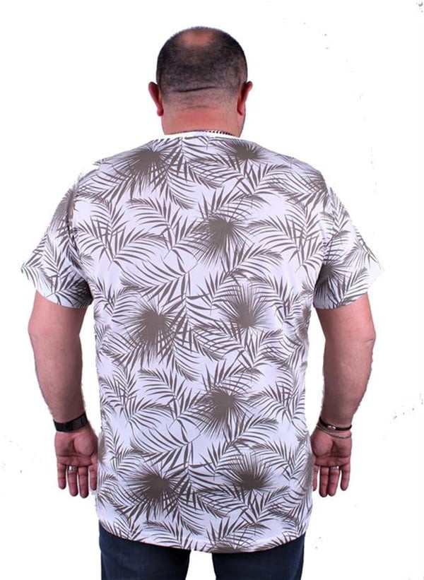 Mocgrande Büyük Beden Sıfır Yaka Tişört Palm Leaf 23148 BEYAZ
