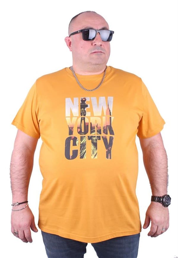 Mocgrande Büyük Beden Sıfır Yaka Tişört New York City 23125 HARDAL