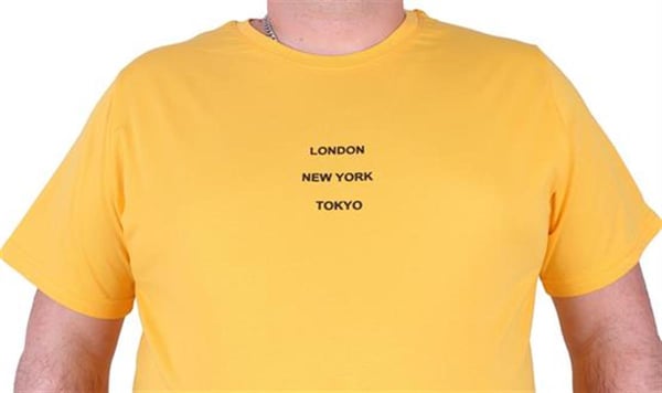 Mocgrande Büyük Beden Sıfır Yaka Tişört Limited Edition 23111 SARI