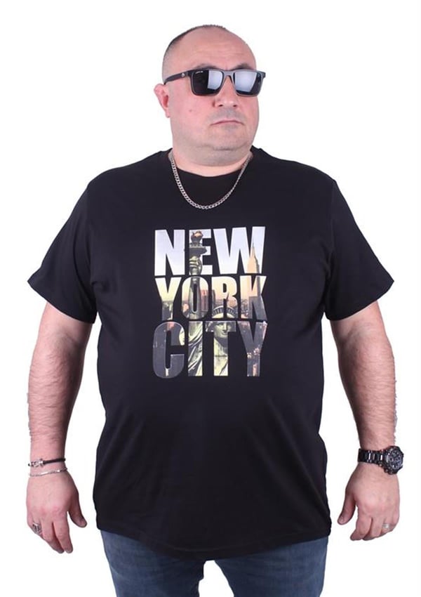 Mocgrande Büyük Beden Sıfır Yaka Tişört New York City 23125 SIYAH