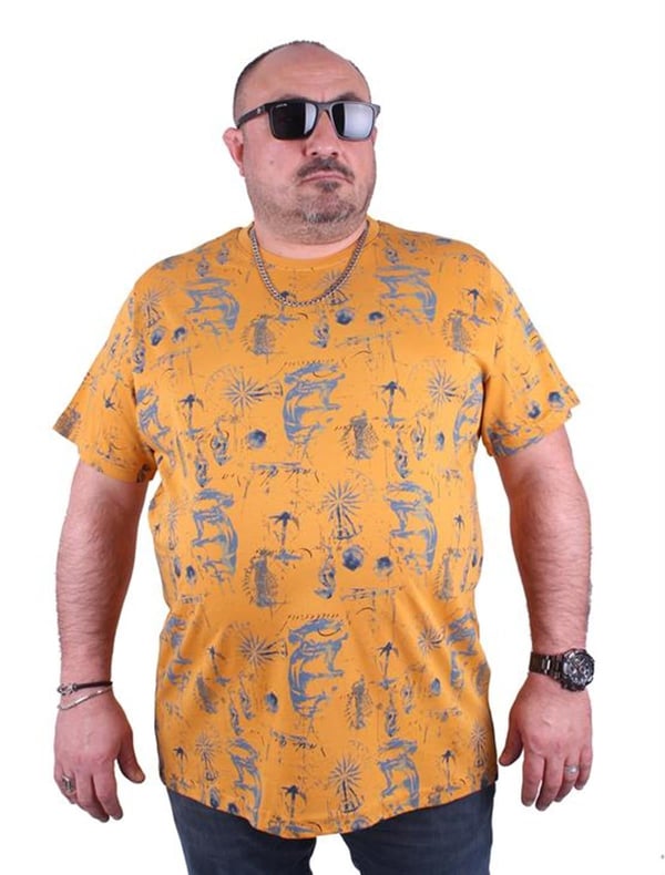 Mocgrande Büyük Beden Sıfır Yaka Tişört Compass Holiday 23151 HARDAL