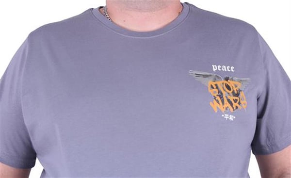 Mocgrande Büyük Beden Sıfır Yaka Tişört Peace 23100 GRI