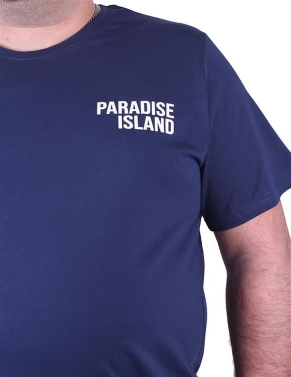 Mocgrande Büyük Beden Sıfır Yaka Tişört Paradise İsland 23103 Marin