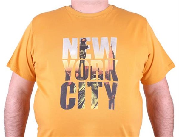Mocgrande Büyük Beden Sıfır Yaka Tişört New York City 23125 HARDAL